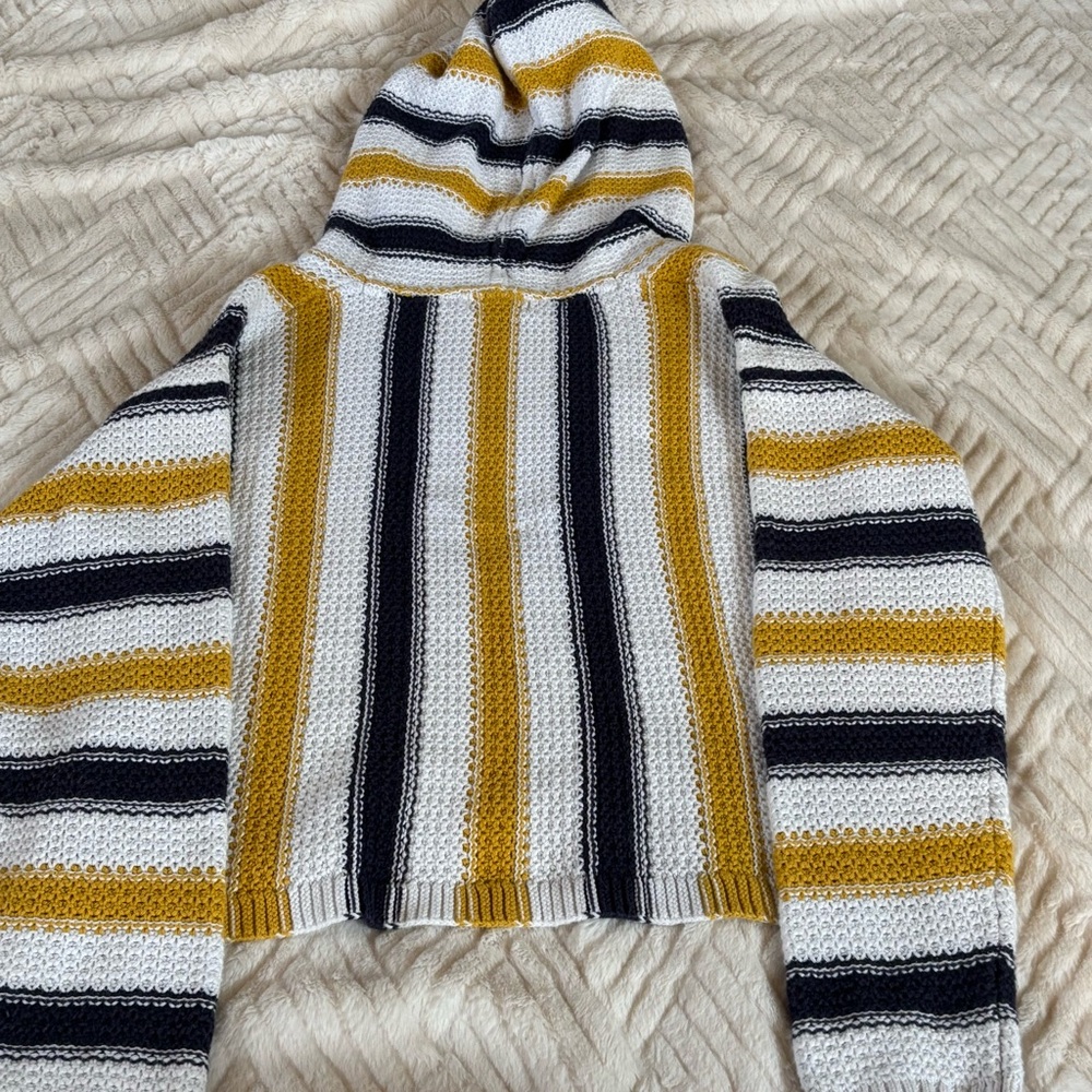 Forever 21 Cropped Baja Hoodie Yellow White Blue Stripes 100% Cotton Sz S Y2K - Picture 7 of 7